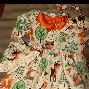 NWT Owl Dress with Hair Bow and Necklace